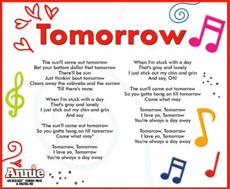 tomorrow lyrics from annie|Tomorrow Lyrics ★ Annie Musical.